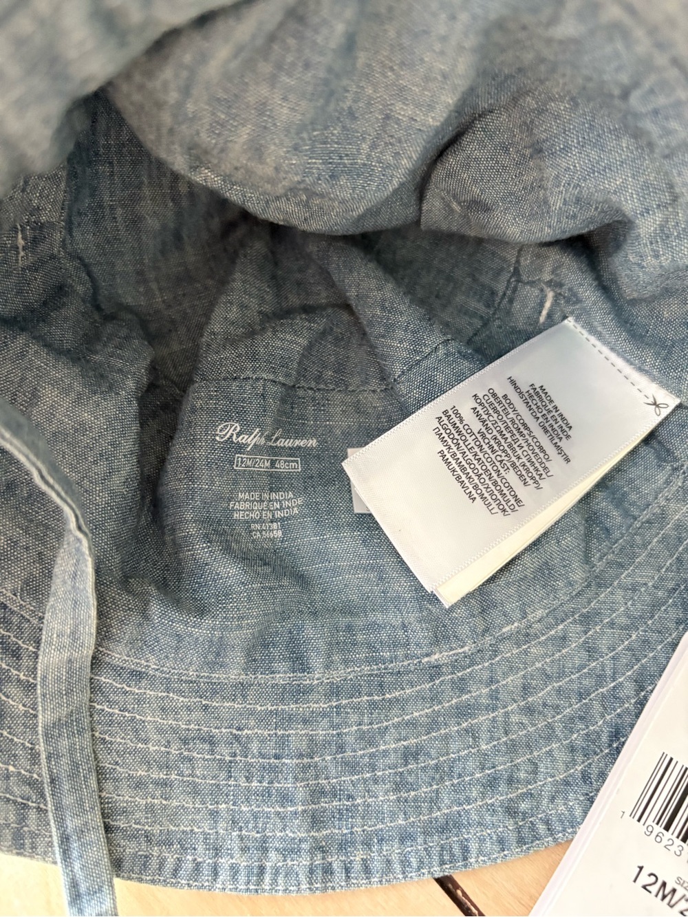 Polo by Ralph Lauren Light Blue Denim Baby Bucket Hat with Chin Straps - Picture 4 of 4